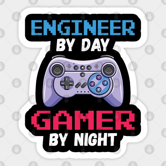 Engineer By Day Gamer By Night Sticker by DragonTees